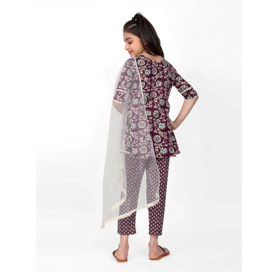 Generic Girl's Cotton Printed Kurti With Bottom Dupatta Set (Brown) Generic Girl's Cotton Printed Kurti With Bottom Dupatta Set (Brown)