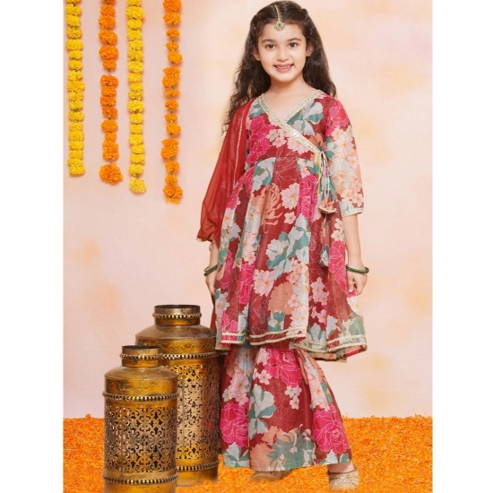 Generic Girl's Rayon Printed Codding Lace Anarkali-Style Suit (Maroon) Generic Girl's Rayon Printed Codding Lace Anarkali-Style Suit (Maroon)
