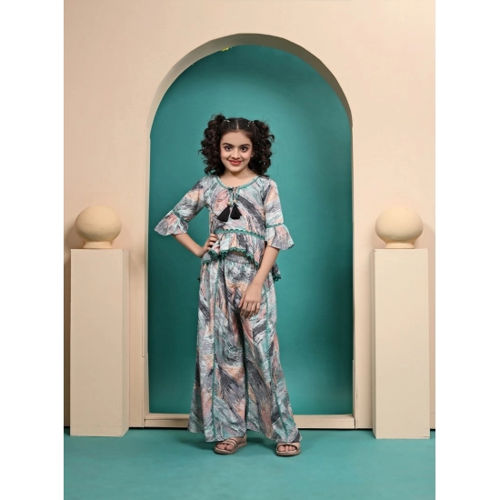 Generic Girl's Maslin Printed Top And Plazzo Set (Multicolor)