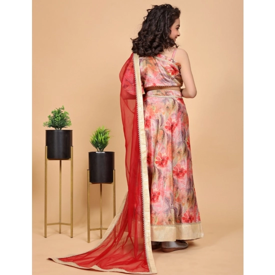 Generic Girl's Chiffon Printed Lehenga Choli Set (Peach)