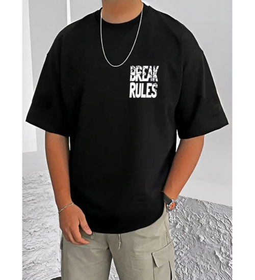 Generic Men's Casual Cotton Blend Printed Round Neck Half Sleeve T-Shirt (Black)