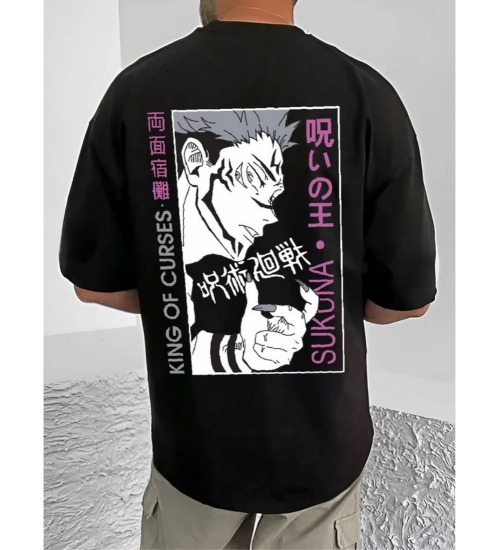 Generic Men's Casual Cotton Blend Printed Round Neck Half Sleeve T-Shirt (Black)