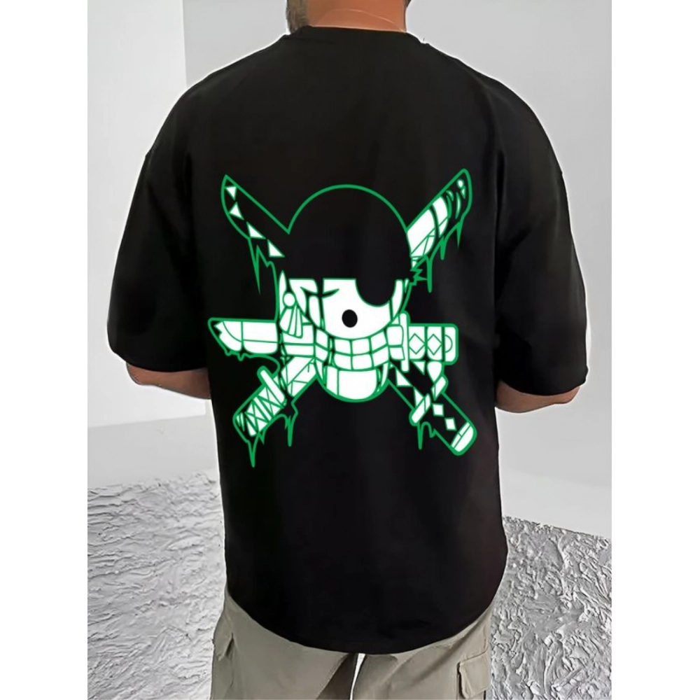 Generic Men's Casual Cotton Blend Printed Round Neck Half Sleeve T-Shirt (Black)