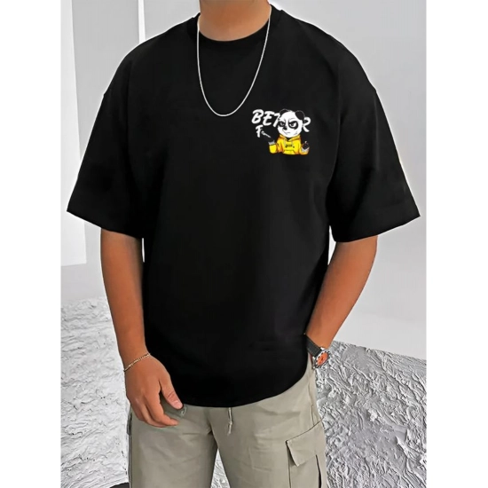 Generic Men's Casual Cotton Blend Printed Round Neck Half Sleeve T-Shirt (Black)