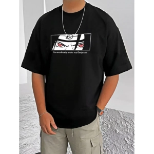 Generic Men's Casual Cotton Blend Printed Round Neck Half Sleeve T-Shirt (Black)