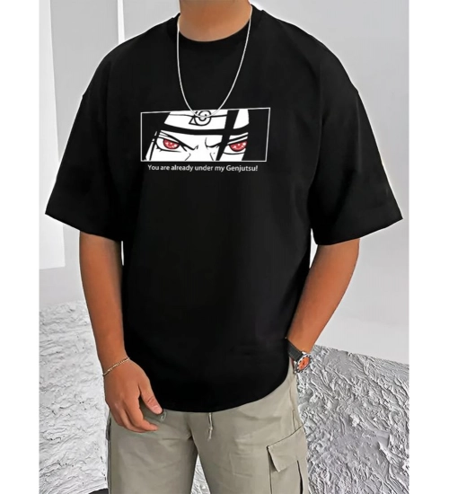 Generic Men's Casual Cotton Blend Printed Round Neck Half Sleeve T-Shirt (Black)