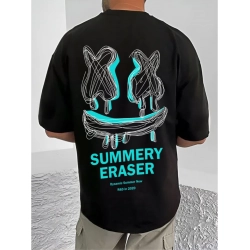 Generic Men's Casual Cotton Blend Printed Round Neck Half Sleeve T-Shirt (Black)