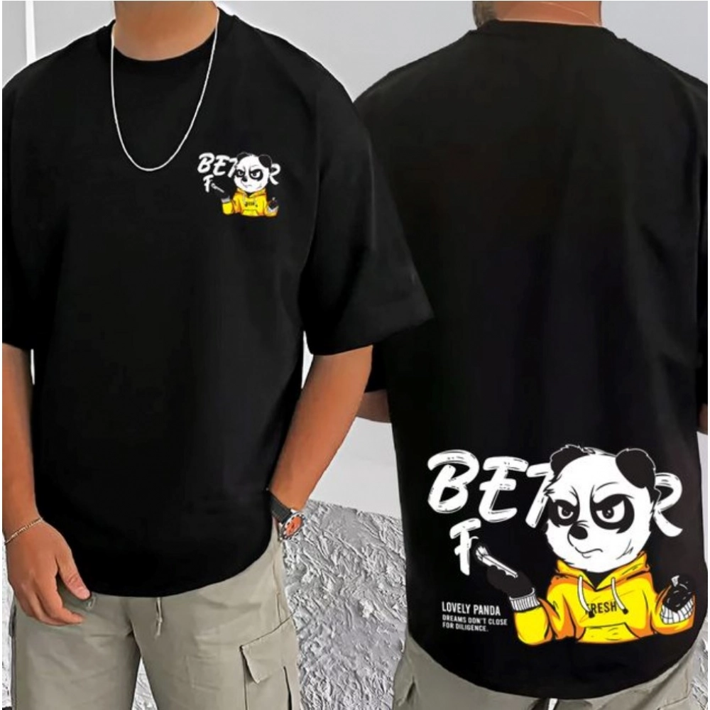 Generic Men's Casual Cotton Blend Printed Round Neck Half Sleeve T-Shirt (Black)