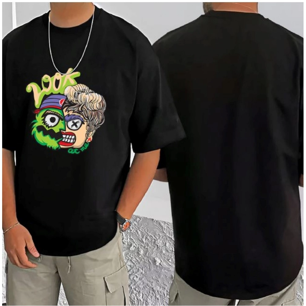 Generic Men's Casual Cotton Blend Printed Round Neck Half Sleeve T-Shirt (Black) Generic Men's Casual Cotton Blend Printed Round Neck Half Sleeve T-Shirt (Black)