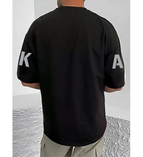 Generic Men's Casual Cotton Blend Printed Round Neck Half Sleeve T-Shirt (Black)