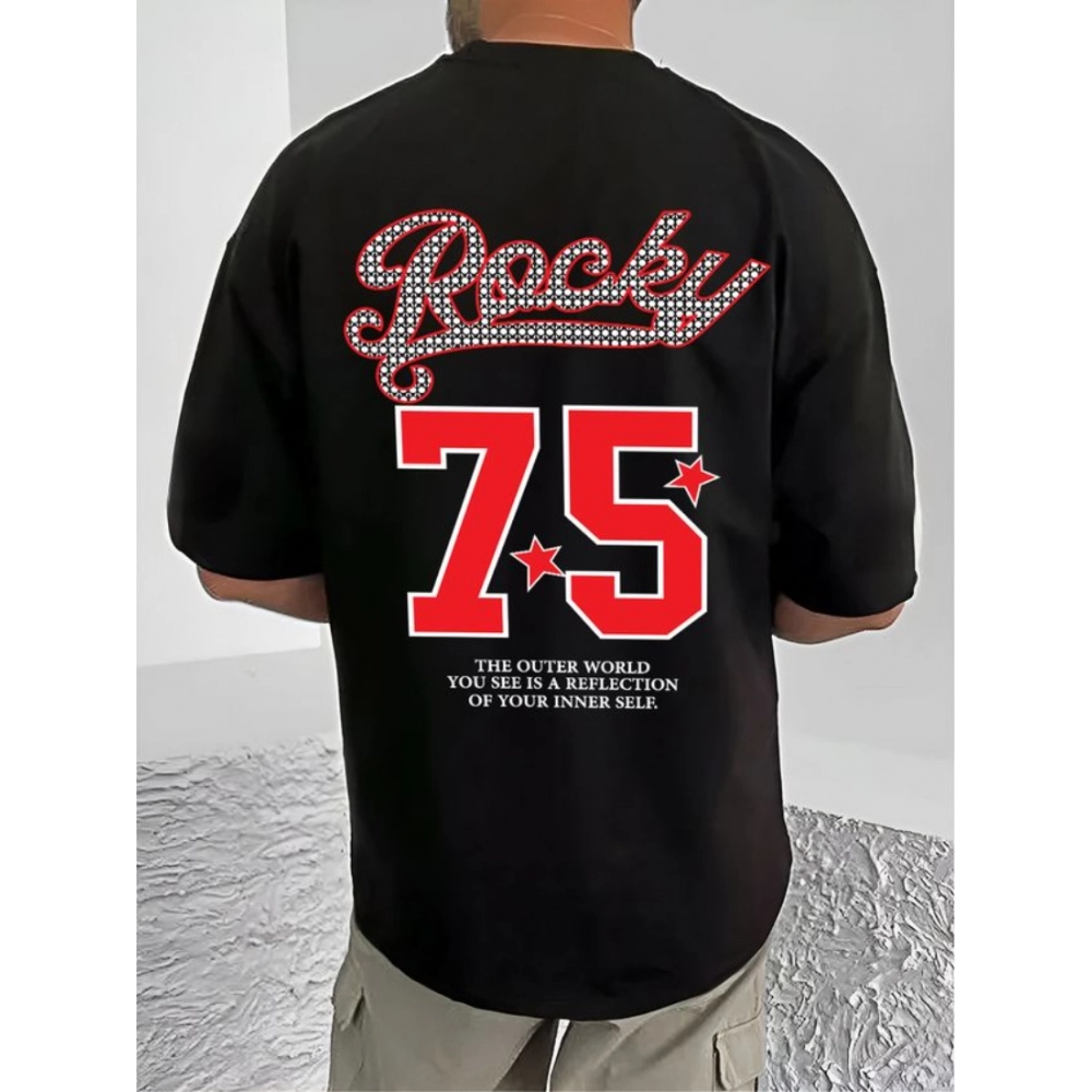 Generic Men's Casual Cotton Blend Printed Round Neck Half Sleeve T-Shirt (Black)