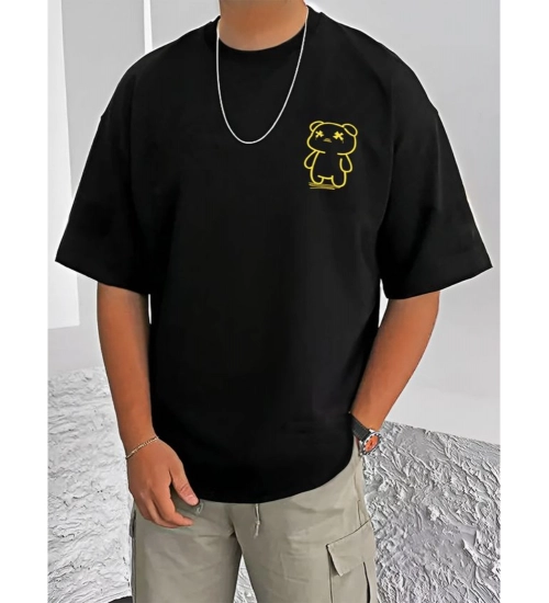 Generic Men's Casual Cotton Blend Printed Round Neck Half Sleeve T-Shirt (Black)