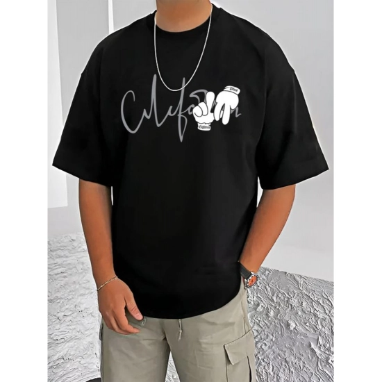 Generic Men's Casual Cotton Blend Printed Round Neck Half Sleeve T-Shirt (Black)