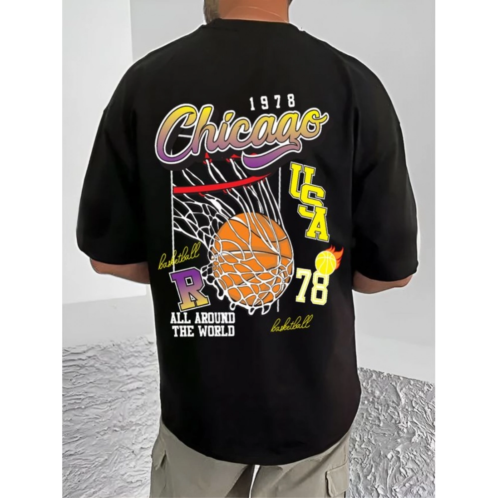 Generic Men's Casual Cotton Blend Printed Round Neck Half Sleeve T-Shirt (Black)