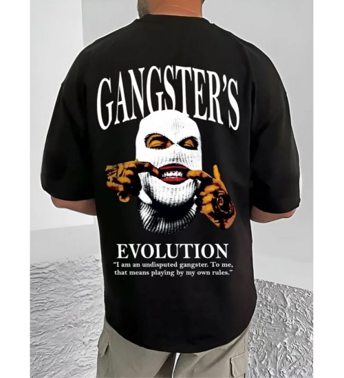 Generic Men's Casual Cotton Blend Printed Round Neck Half Sleeve T-Shirt (Black)