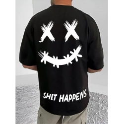 Generic Men's Casual Cotton Blend Printed Round Neck Half Sleeve T-Shirt (Black)