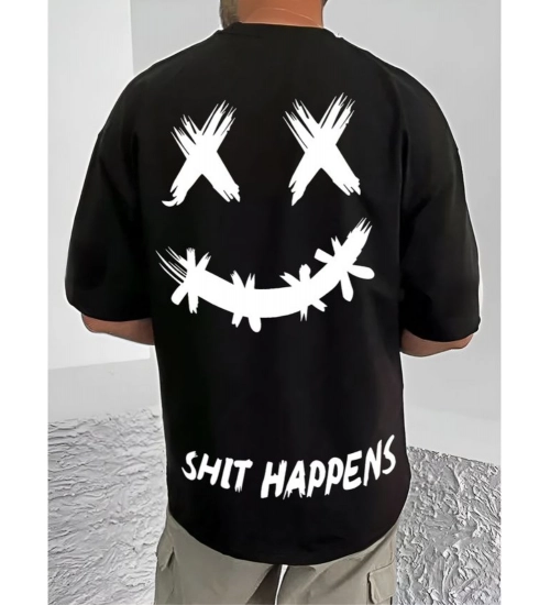 Generic Men's Casual Cotton Blend Printed Round Neck Half Sleeve T-Shirt (Black)