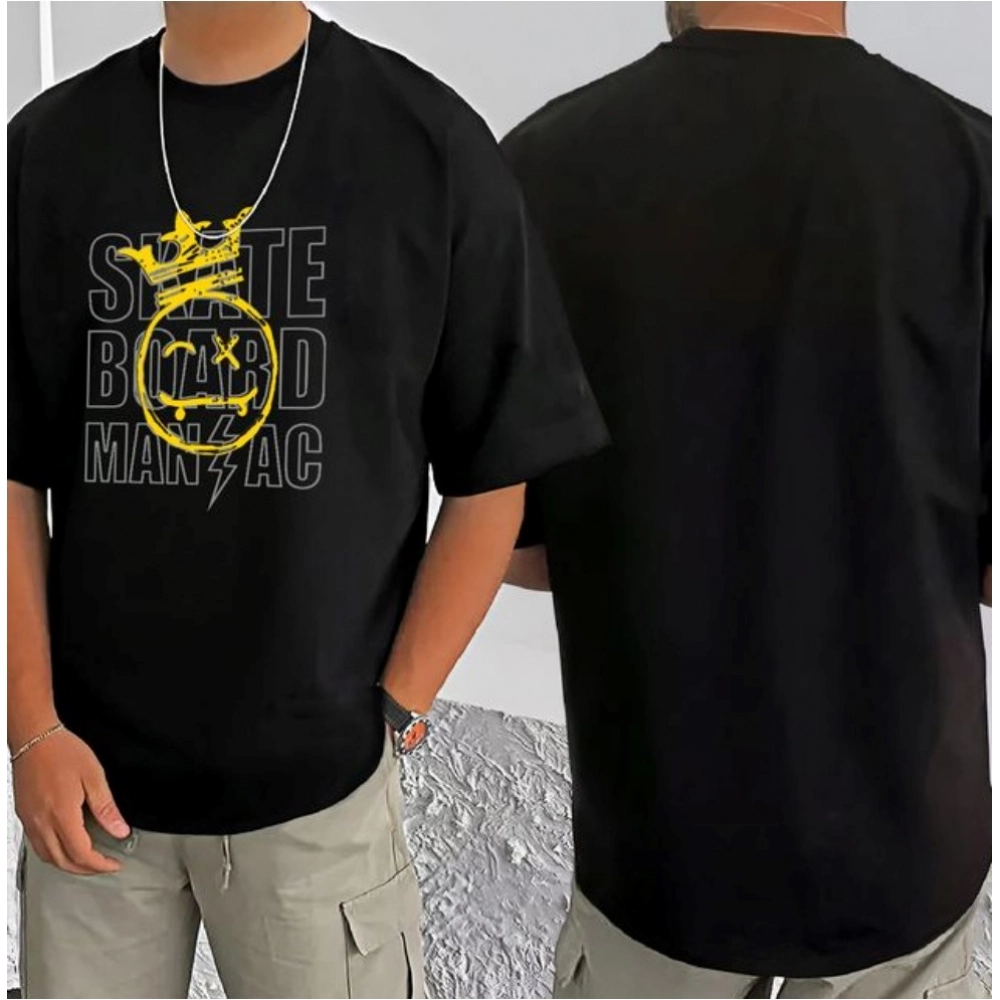 Generic Men's Casual Cotton Blend Printed Round Neck Half Sleeve T-Shirt (Black) Generic Men's Casual Cotton Blend Printed Round Neck Half Sleeve T-Shirt (Black)