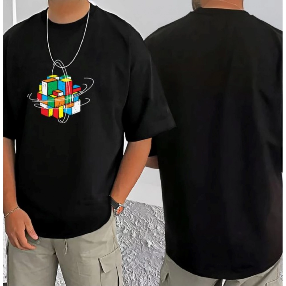 Generic Men's Casual Cotton Blend Printed Round Neck Half Sleeve T-Shirt (Black) Generic Men's Casual Cotton Blend Printed Round Neck Half Sleeve T-Shirt (Black)