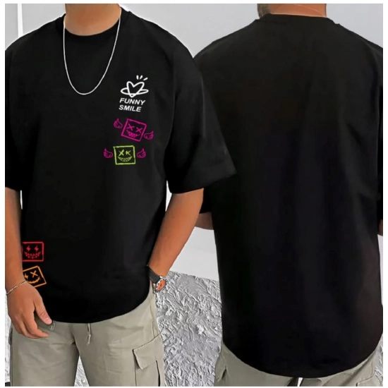 Generic Men's Casual Cotton Blend Printed Round Neck Half Sleeve T-Shirt (Black)