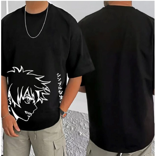 Generic Men's Casual Cotton Blend Printed Round Neck Half Sleeve T-Shirt (Black)