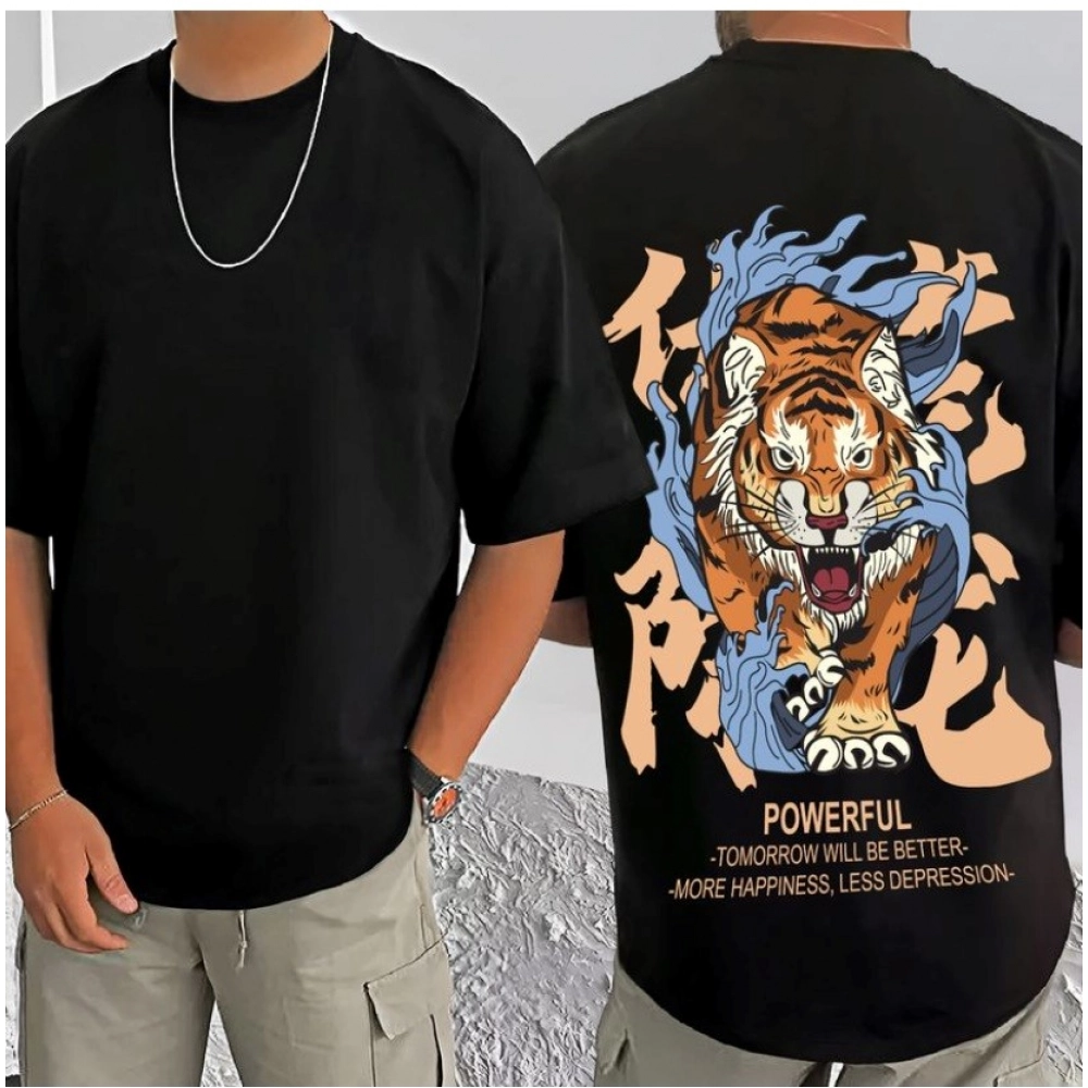 Generic Men's Casual Cotton Blend Printed Round Neck Half Sleeve T-Shirt (Black) Generic Men's Casual Cotton Blend Printed Round Neck Half Sleeve T-Shirt (Black)