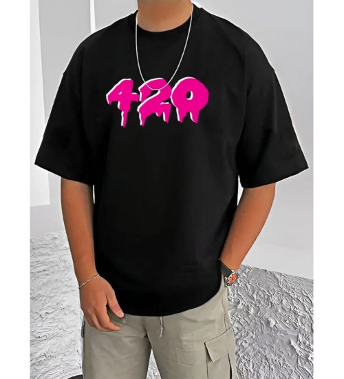 Generic Men's Casual Cotton Blend Printed Round Neck Half Sleeve T-Shirt (Black)