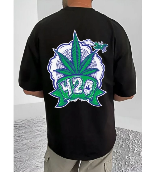 Generic Men's Casual Cotton Blend Printed Round Neck Half Sleeve T-Shirt (Black)