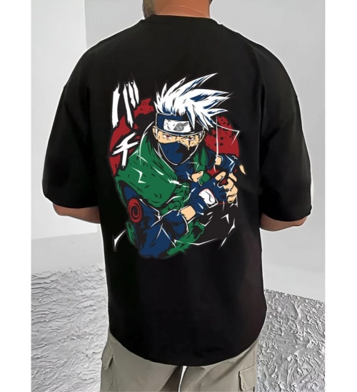 Generic Men's Casual Cotton Blend Printed Round Neck Half Sleeve T-Shirt (Black)