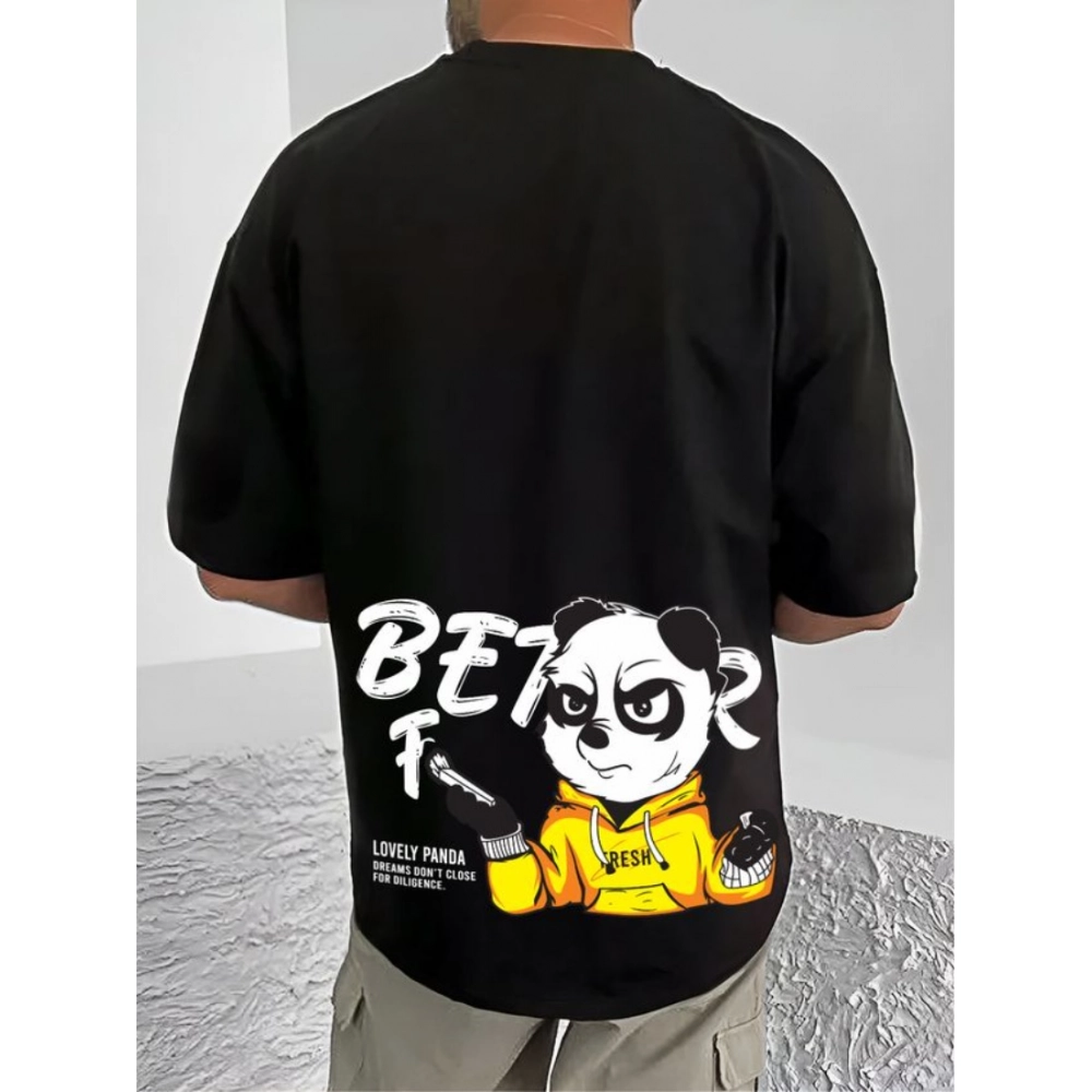 Generic Men's Casual Cotton Blend Printed Round Neck Half Sleeve T-Shirt (Black)