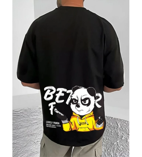 Generic Men's Casual Cotton Blend Printed Round Neck Half Sleeve T-Shirt (Black)