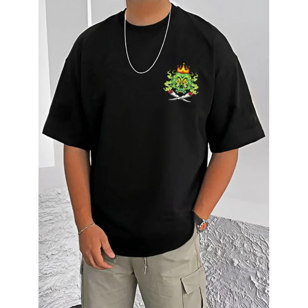 Generic Men's Casual Cotton Blend Printed Round Neck Half Sleeve T-Shirt (Black) Generic Men's Casual Cotton Blend Printed Round Neck Half Sleeve T-Shirt (Black)