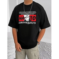 Generic Men's Casual Cotton Blend Printed Round Neck Half Sleeve T-Shirt (Black)