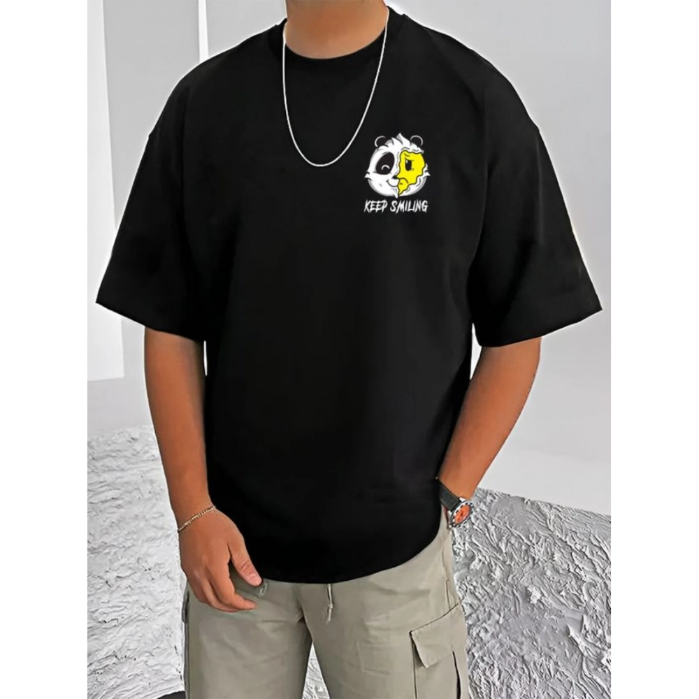 Generic Men's Casual Cotton Blend Printed Round Neck Half Sleeve T-Shirt (Black) Generic Men's Casual Cotton Blend Printed Round Neck Half Sleeve T-Shirt (Black)