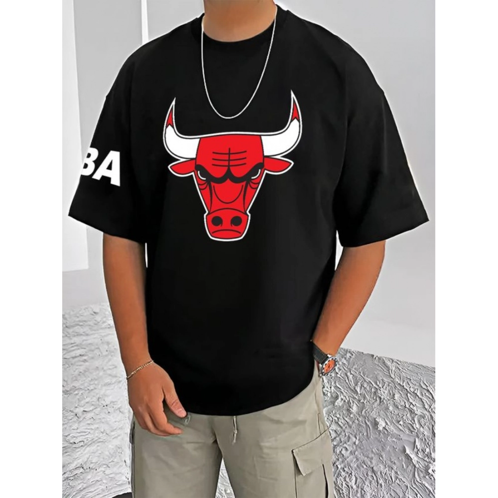 Generic Men's Casual Cotton Blend Printed Round Neck Half Sleeve T-Shirt (Black) Generic Men's Casual Cotton Blend Printed Round Neck Half Sleeve T-Shirt (Black)