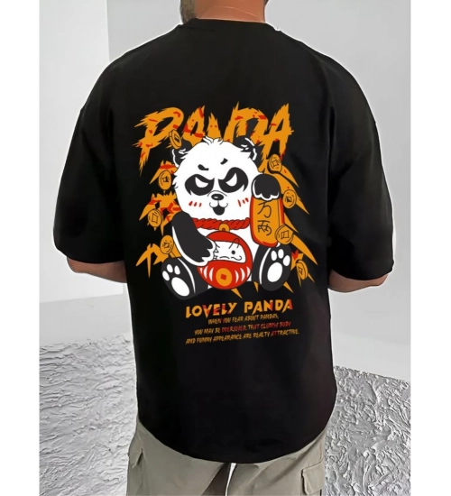 Generic Men's Casual Cotton Blend Printed Round Neck Half Sleeve T-Shirt (Black)