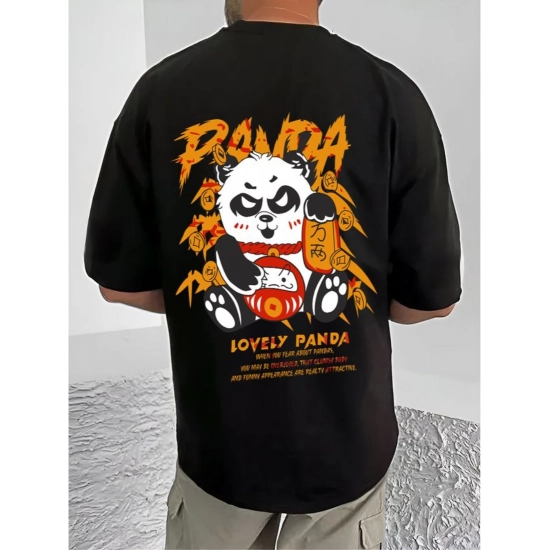 Generic Men's Casual Cotton Blend Printed Round Neck Half Sleeve T-Shirt (Black)