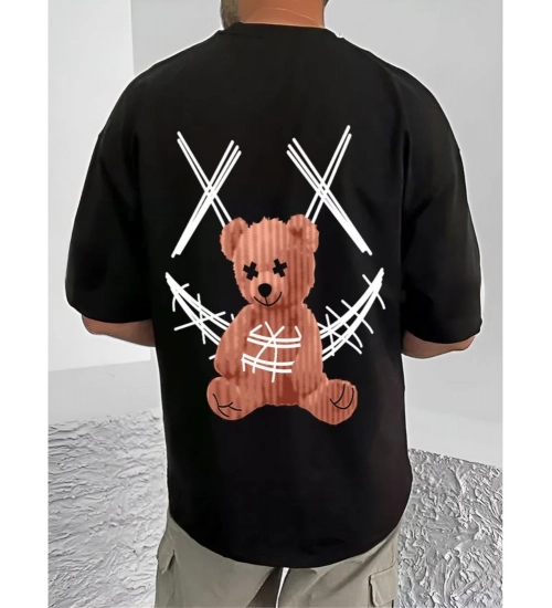Generic Men's Casual Cotton Blend Printed Round Neck Half Sleeve T-Shirt (Black)