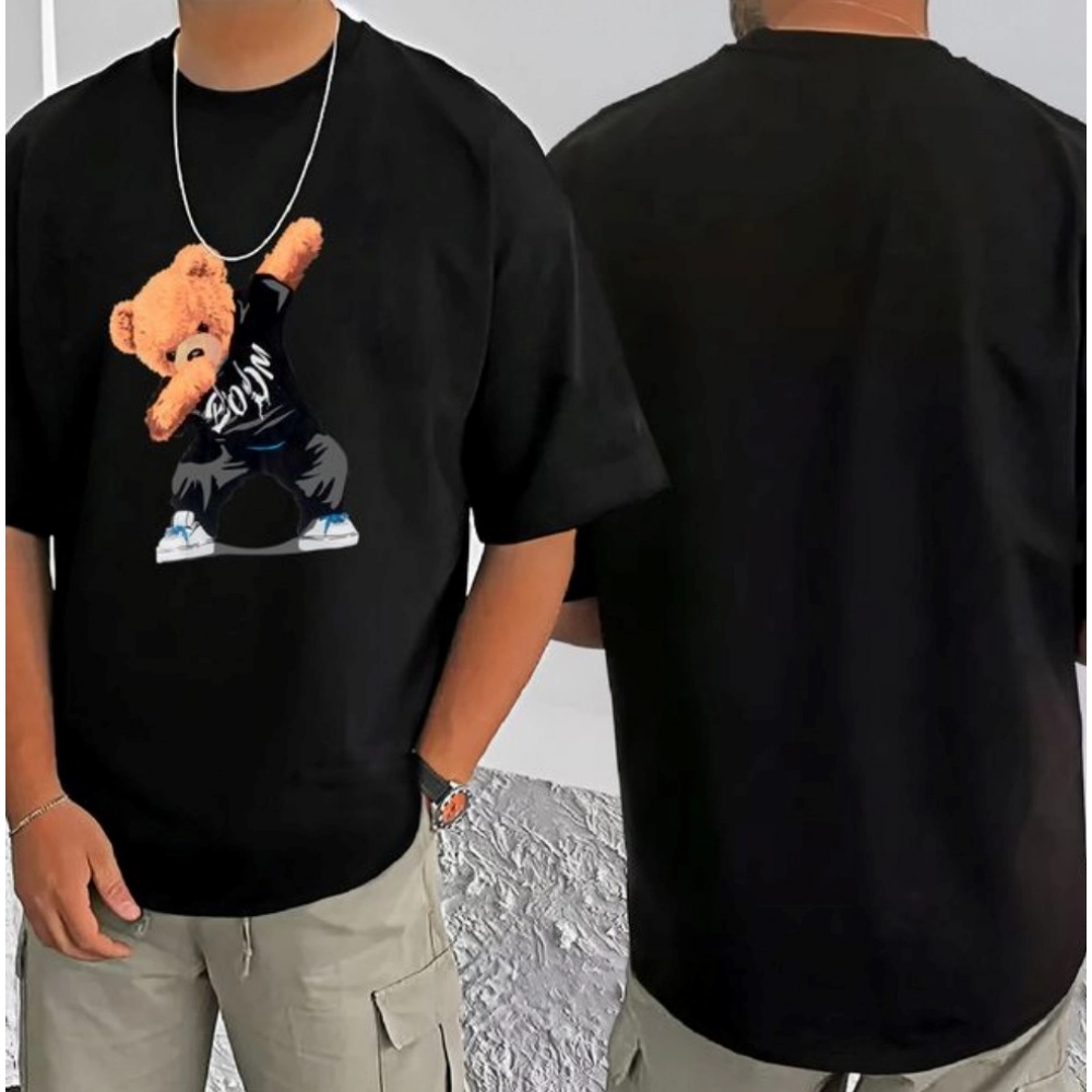 Generic Men's Casual Cotton Blend Printed Round Neck Half Sleeve T-Shirt (Black) Generic Men's Casual Cotton Blend Printed Round Neck Half Sleeve T-Shirt (Black)