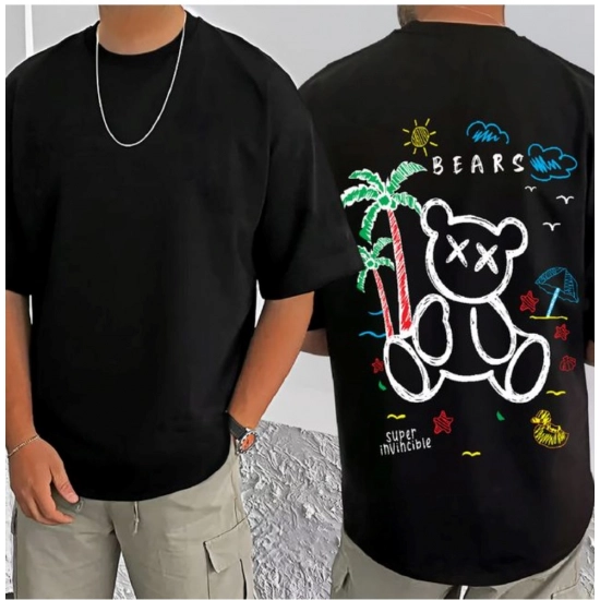 Generic Men's Casual Cotton Blend Printed Round Neck Half Sleeve T-Shirt (Black)