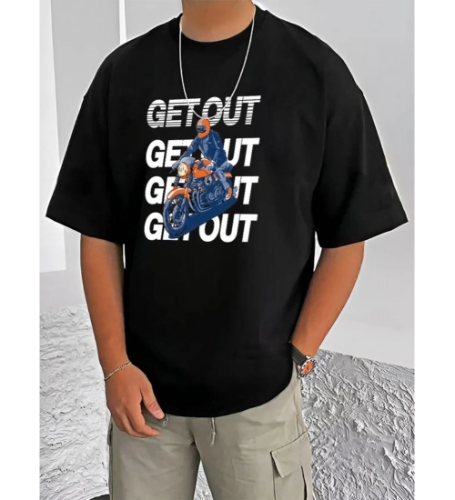 Generic Men's Casual Cotton Blend Printed Round Neck Half Sleeve T-Shirt (Black)
