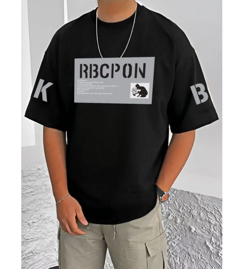 Generic Men's Casual Cotton Blend Printed Round Neck Half Sleeve T-Shirt (Black)