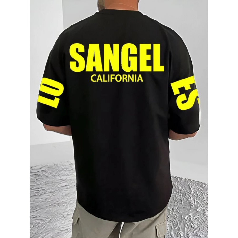 Generic Men's Casual Cotton Blend Printed Round Neck Half Sleeve T-Shirt (Black)