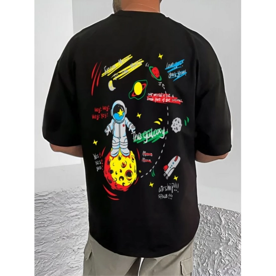 Generic Men's Casual Cotton Blend Printed Round Neck Half Sleeve T-Shirt (Black)