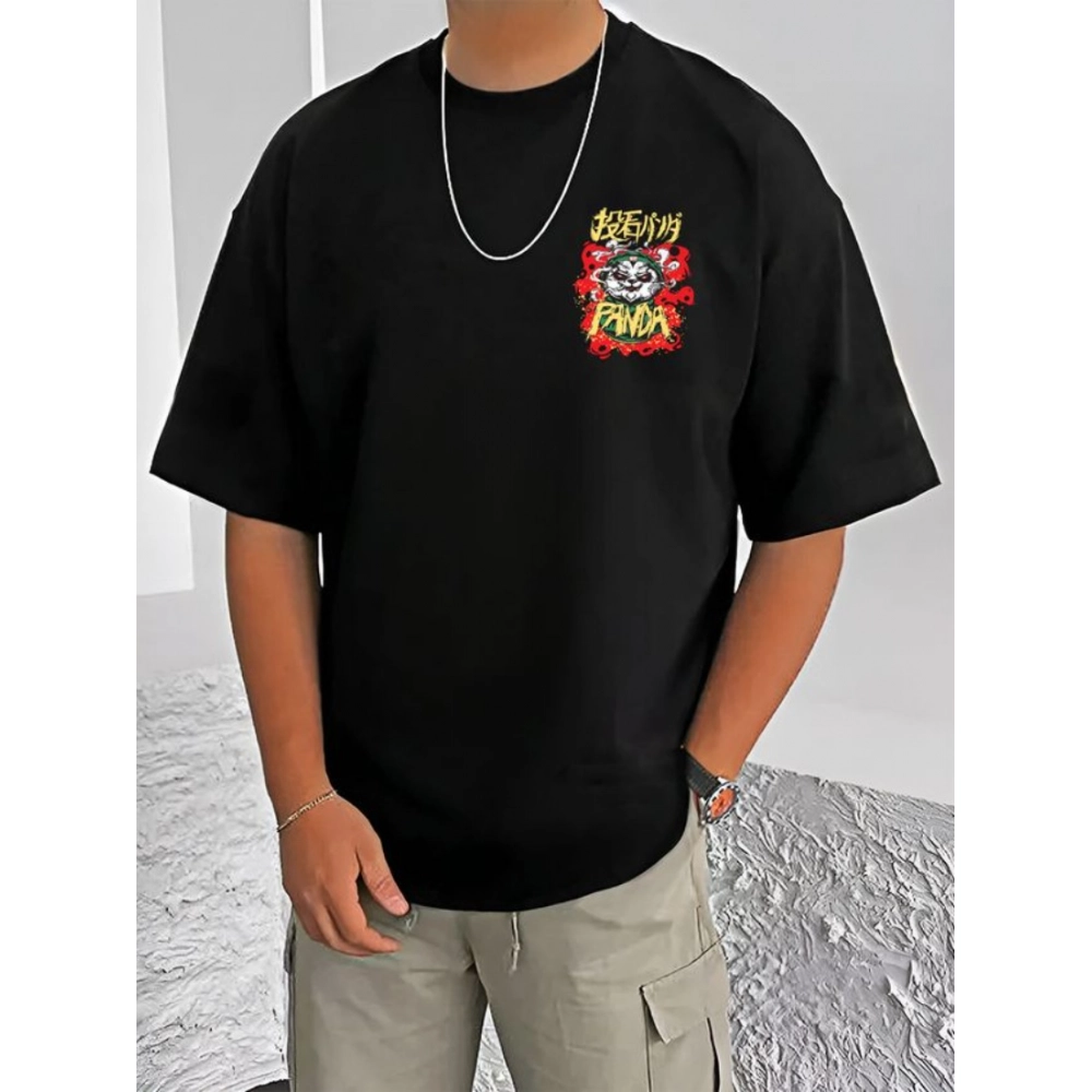 Generic Men's Casual Cotton Blend Printed Round Neck Half Sleeve T-Shirt (Black) Generic Men's Casual Cotton Blend Printed Round Neck Half Sleeve T-Shirt (Black)