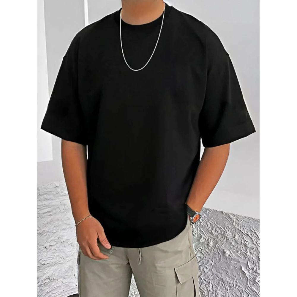 Generic Men's Casual Cotton Blend Printed Round Neck Half Sleeve T-Shirt (Black) Generic Men's Casual Cotton Blend Printed Round Neck Half Sleeve T-Shirt (Black)