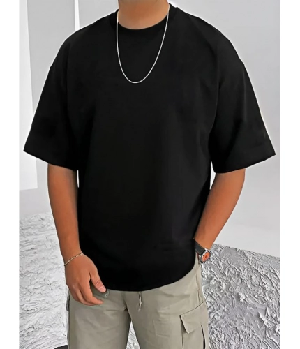 Generic Men's Casual Cotton Blend Printed Round Neck Half Sleeve T-Shirt (Black) Generic Men's Casual Cotton Blend Printed Round Neck Half Sleeve T-Shirt (Black)