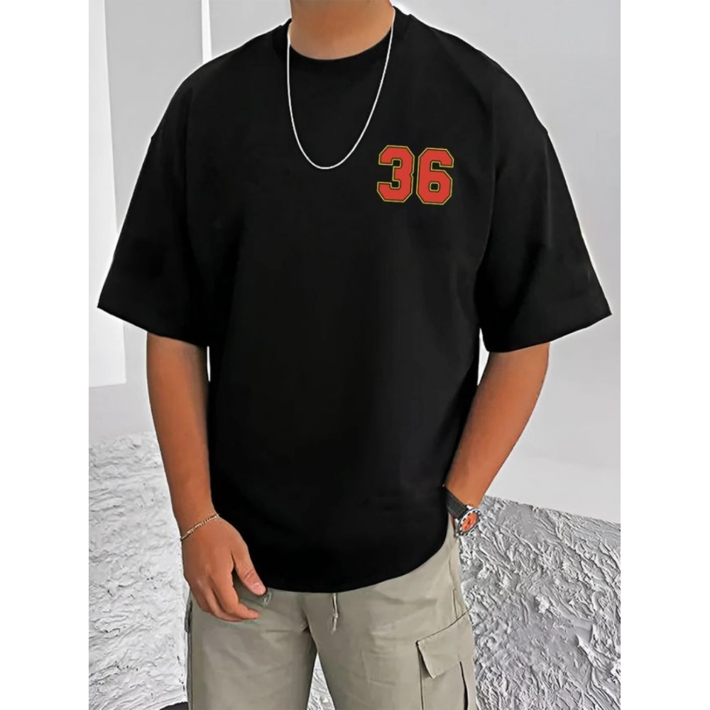 Generic Men's Casual Cotton Blend Printed Round Neck Half Sleeve T-Shirt (Black) Generic Men's Casual Cotton Blend Printed Round Neck Half Sleeve T-Shirt (Black)