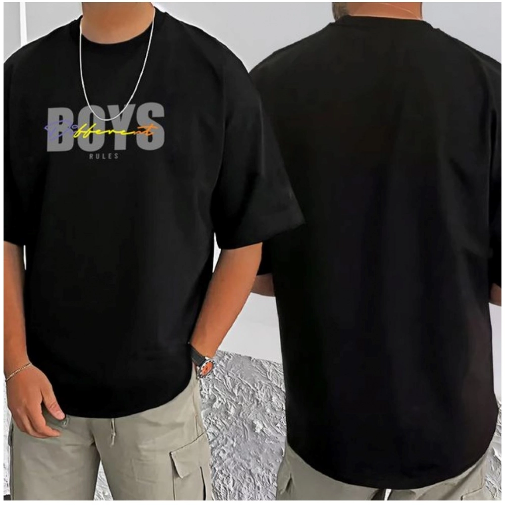 Generic Men's Casual Cotton Blend Printed Round Neck Half Sleeve T-Shirt (Black) Generic Men's Casual Cotton Blend Printed Round Neck Half Sleeve T-Shirt (Black)