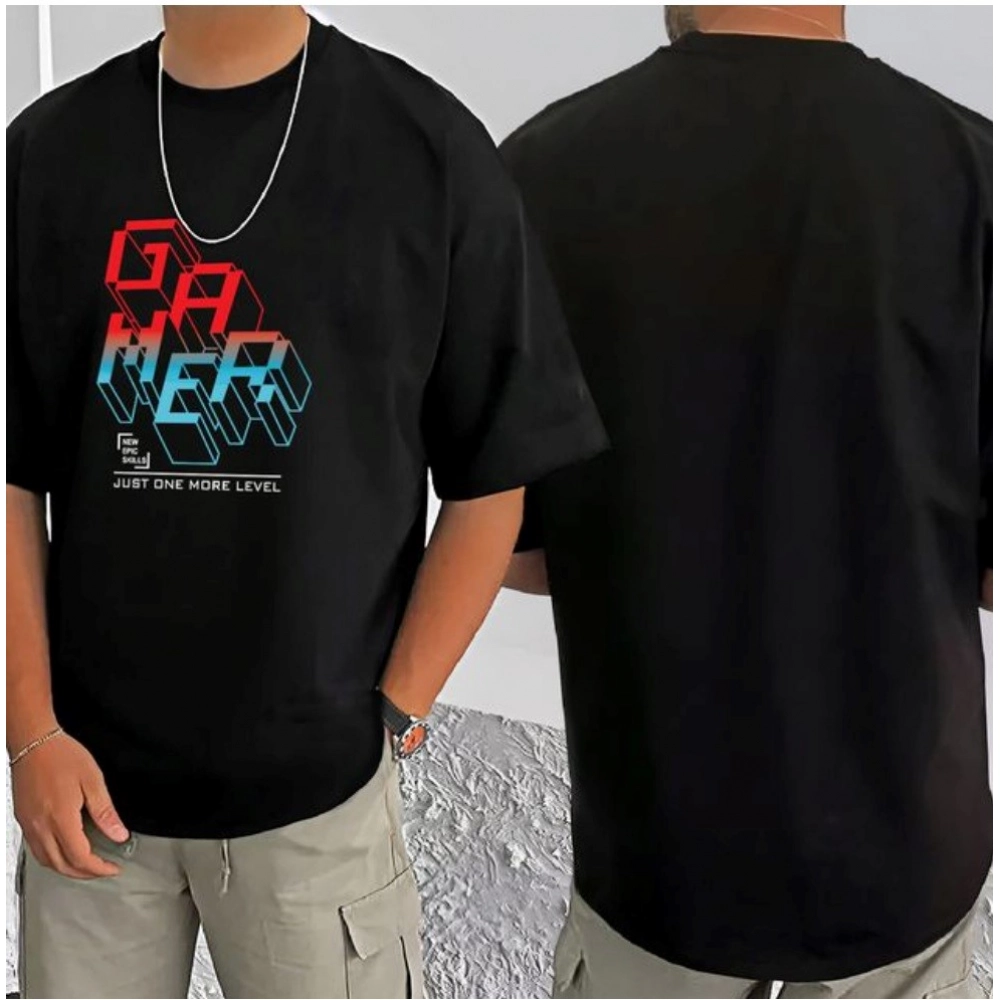 Generic Men's Casual Cotton Blend Printed Round Neck Half Sleeve T-Shirt (Black) Generic Men's Casual Cotton Blend Printed Round Neck Half Sleeve T-Shirt (Black)